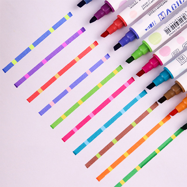 매직형광펜 컬러 체인지 형광펜 변색 색이 변하는 마술 암기펜 양면 듀얼 특이한펜